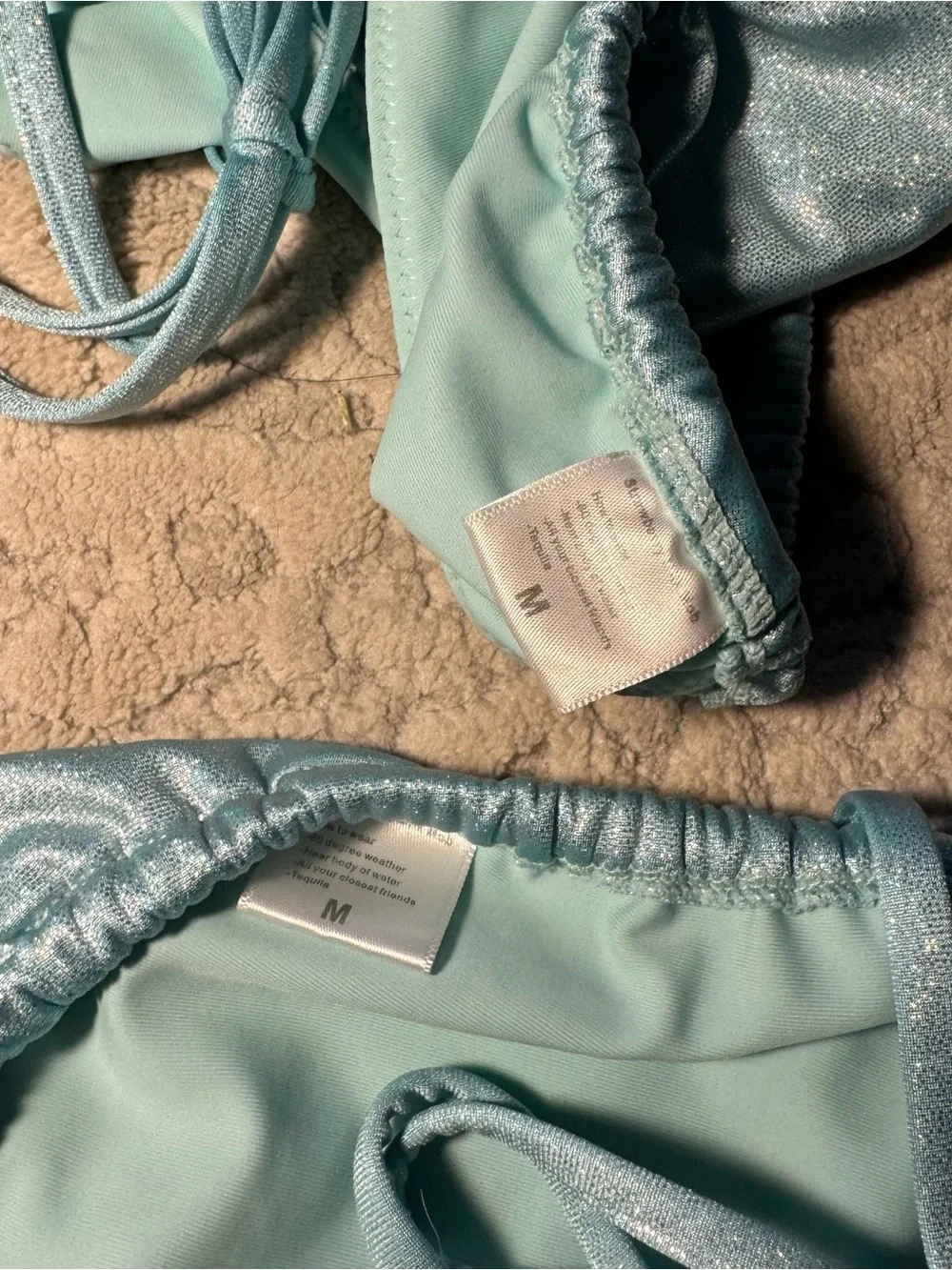 Strawberry milk mob Blue metallic sparkle bubbles halter bikini set size M 🪐